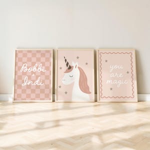 Personalised Name Print, Unicorn Nursery Print, You Are Magic, Set Of 3 Prints, Custom Baby Room Art, Girl Nursery Decor, Digital Download