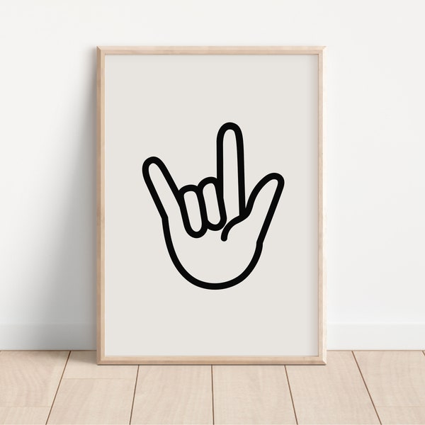 I Love You ASL Sign Digital Print, Neutral Wall Art, Neutral Nursery Art, Cute Baby Room Art, Downloadable Print, Kids Room Decor