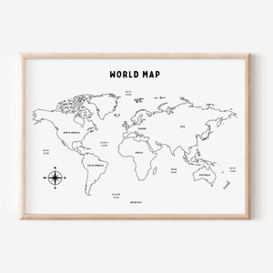 World Map Downloadable Print, Boy Nursery Decor, Kids Room, Neutral Play Room Wall Decor, Quote Kids Wall Art, Printable