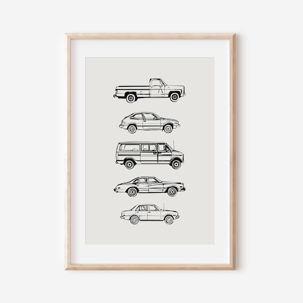 Retro Vintage Cars Downloadable Print, Vehicle Boy Nursery Decor, Kids Room, Minimalist Play Room Wall Decor, Quote Kids Wall Art, Printable