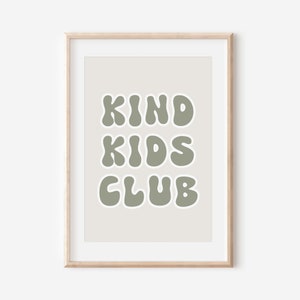 Sage Green Kind Kids Club Downloadable Print, Modern Nursery Decor, Siblings Room, Minimalist Neutral Play Room, Kids Wall Art, Printable image 2