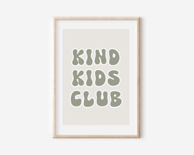 Sage Green Kind Kids Club Downloadable Print, Modern Nursery Decor, Siblings Room, Minimalist Neutral Play Room, Kids Wall Art, Printable image 2