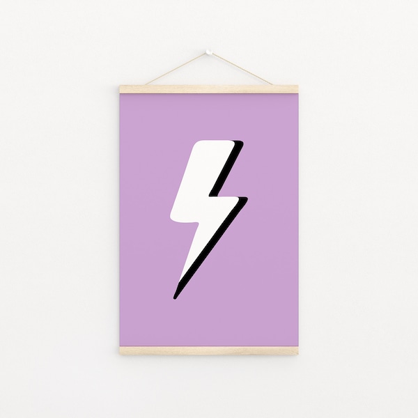 Lightning Bolt Purple Downloadable Print, Teen Girl Room Decor, Kids Room, Colorful Play Room Wall Decor, Kids Art, Printable