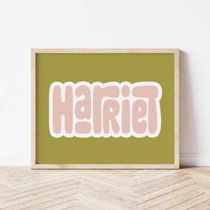 Impresión digital personalizada con nombre colorido de burbuja, letrero con nombre para guardería, arte de pared con letras retro, impresión con nombre para guardería para niños, decoración de guardería