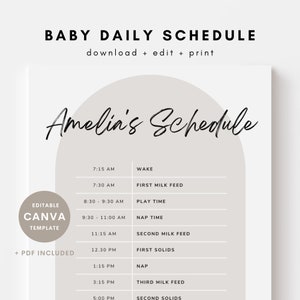 Modello di programma modificabile per neonati e bambini piccoli, modello Canva, programma babysitter stampabile, routine minimalista neutra, download immediato, PDF