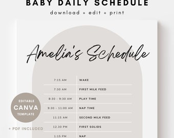 Editable Baby & Toddler Schedule Template, Canva Template, Printable Babysitter Schedule, Neutral Minimalist Routine, Instant Download, PDF