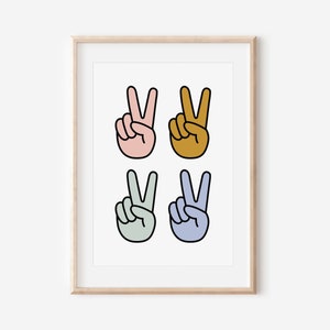 4 Peace Sign Downloadable Print, Peace Hand, KIds Room Wall Art, Modern Nursery Art, Cute Baby Room Art, Digital Print, Kids Room Decor