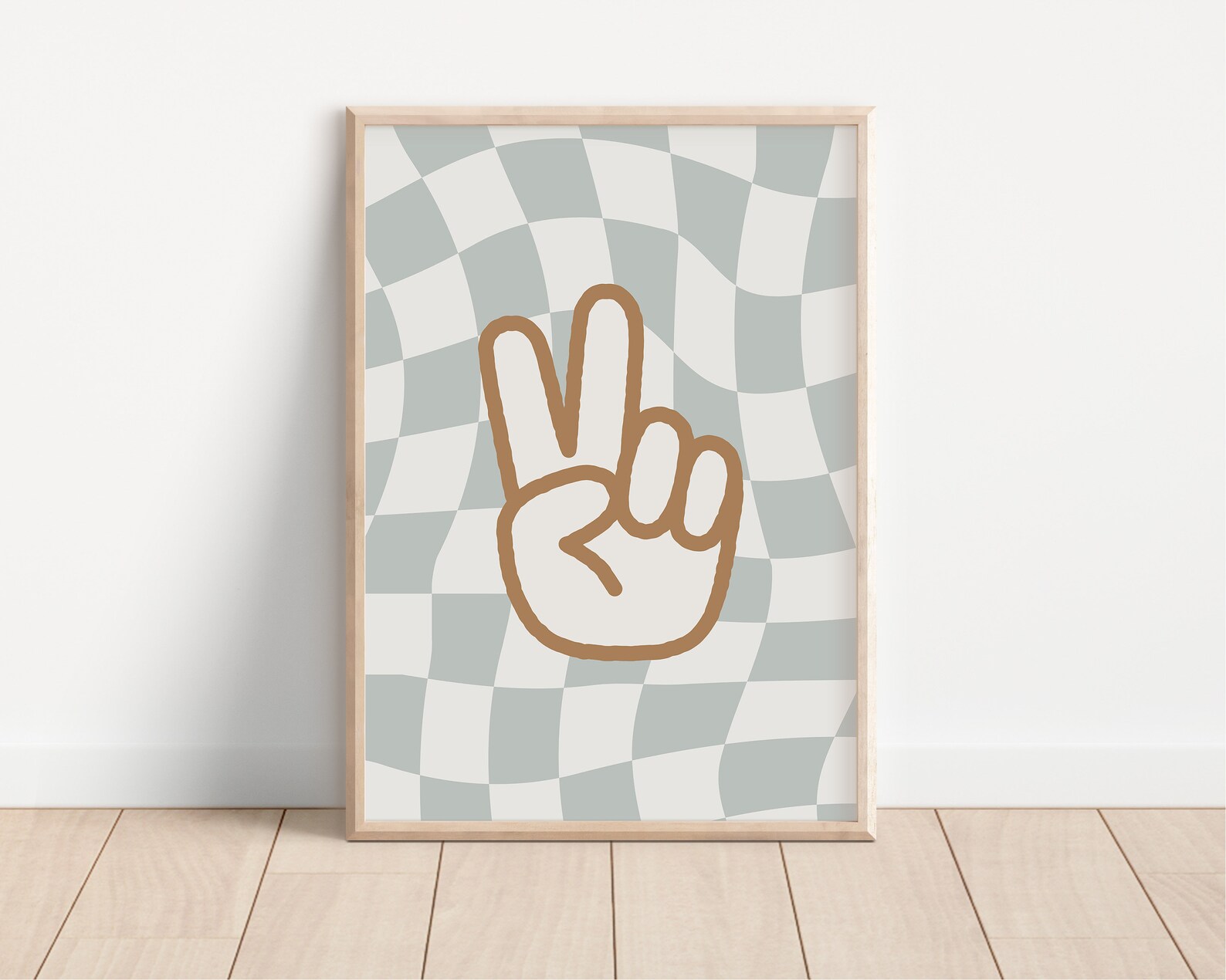 Peace Sign Neutral Checkerboard Peace Sign Digital Print, Neutral Sage Wall Art, Neutral ...