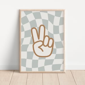 Checkerboard Peace Sign Digital Print, Neutral Sage Wall Art, Neutral Nursery Art, Cute Baby Room Art, Downloadable Print, Kids Room Decor