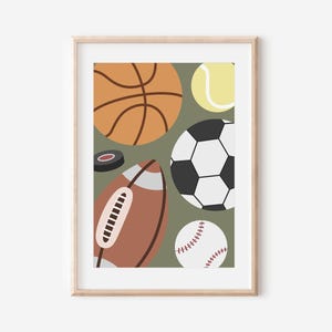 Green Sports Ball Modern Downloadable Prints, Colorful Sports Boy Nursery Decor, Kids Room, Quote Play Room, Sport Printable