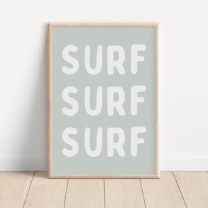 Impresión descargable de surf, decoración de guardería de surf, habitación infantil playera, habitación de surfista, arte de pared playero para niños, arte de pared boho, arte de pared retro
