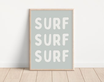 Surf Surf Surf Downloadable Print, Surf Nursery Decor, Beach Kids Room, Surfer Room, Beachy Kids Wall Art, Boho Wall Art, Retro Wall Art