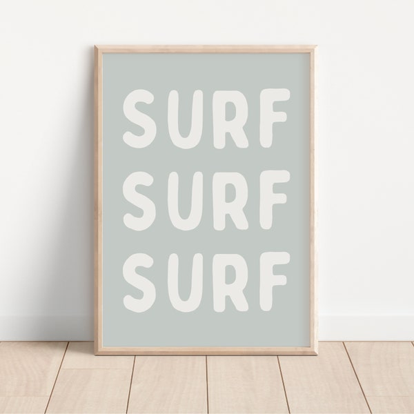 Surf Surf Surf Downloadable Print, Surf Nursery Decor, Beach Kids Room, Surfer Room, Beachy Kids Wall Art, Boho Wall Art, Retro Wall Art