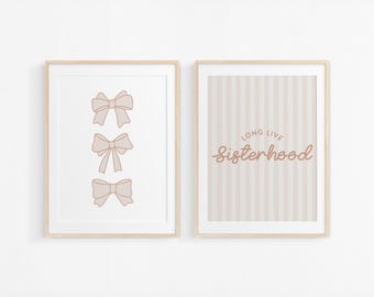 Blush Long Live Sisterhood Bow Gallery Wall Gallery Set 2 Downloadable Prints, wystrój pokoju dziecięcego dla dziewczynek, pokój dziecięcy, sztuka ścienna z cytatami, do druku