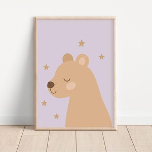 Sleepy Bear Nursery Print, Woodland Animal Wall Art, Gender Neutral Baby Decor, Cute Bear Kids Room Print, Pastel Nursery Artwork, Digital