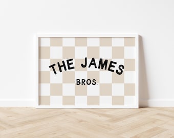 Personalisierter Name Bruder Herunterladbarer Druck, Geschwister Wandkunst, Bros, Twin Dekor, Modernes Monochromes Namensschild, Neutral Kinder druckbares Zeichen