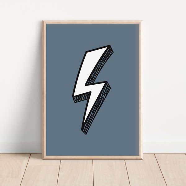 Scribble Lightning Bolt Blue Downloadable Print, Boy Nursery Decor, Kids Room, Modern Play Room Wall Decor, Kids Art, Printable