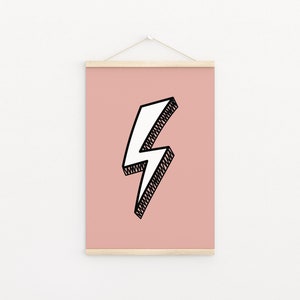 Scribble Lightning Bolt Blush Pink Downloadable Print, Boy Nursery Decor, Kids Room, Monochrome Play Room Wall Decor, Kids Art, Printable