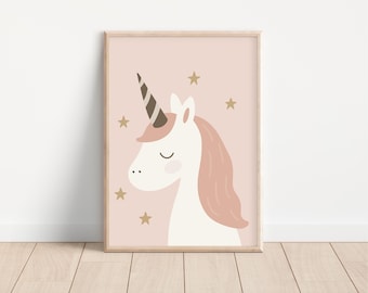 Unicorn Nursery Print, Pink Girls Wall Art, Magical Kids Room, Pastel Nursery, Cute Unicorn Wall Art, Baby Room Decor, Digital Download