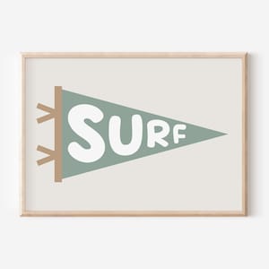 Surf Flag Sage Downloadable Print, Surf Nursery Decor, Beach Kids Room, Surfer Room, Beachy Kids Wall Art, Boho Wall Art, Retro Wall Art
