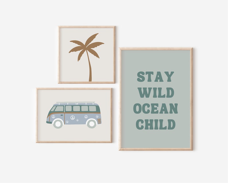 Stay Wild Ocean Child Downloadable Print, Surf Nursery Decor, Beach Kids Room, Surfer Play Room, Beachy Quote Kids Wall Art, Printable image 3