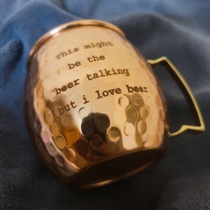 Personalized Copper Mug, 16 fl oz,  Tin coated inside, Brass handle, Engraving both side with logo, quote and handle, Birthday gifting.