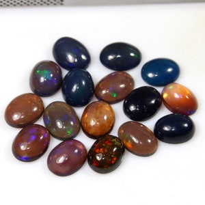 Ethiopian Black Opal Cabochons: 7x9mm Oval AAA Grade (16 Pcs)