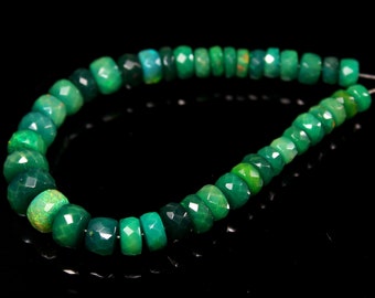 Green Opal Beads, Natural Ethiopian Opal faceted beads, Size 4 mm To 7 mm, 40 PCS, Opal beads faceted, Opal round beads, code- J-7