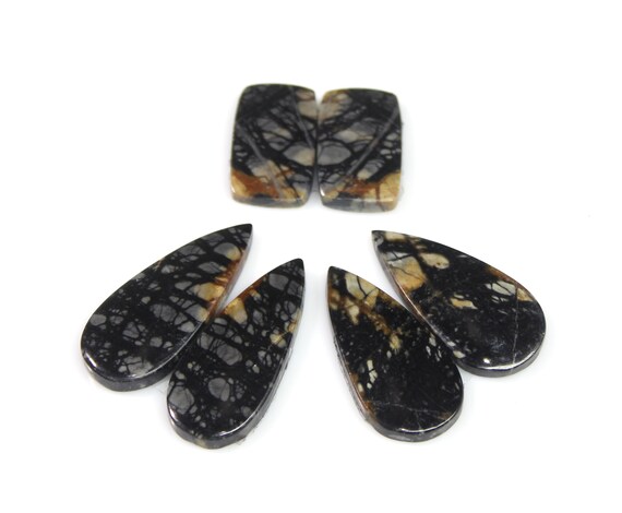Picasso Jasper Cabochon 3 Pair: Pear & Rectangle, 50 Carats