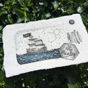 ふすい、【MESSAGE　IN　A　BOTTLE】、希少な額装用画集より Message in a Bottle- Art Print, Light Bulb, Original Pen and