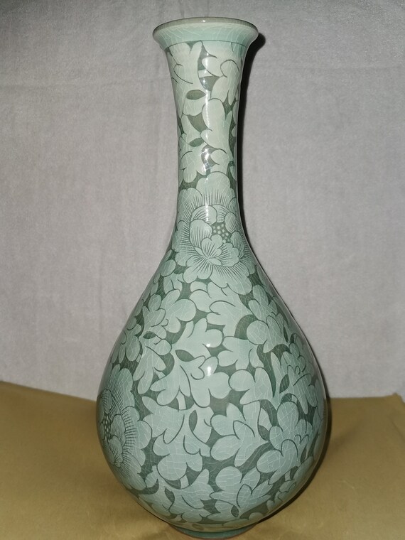 Korean Celadon Glaze Flower Pattern Ceramic Pottery 13 78 Etsy