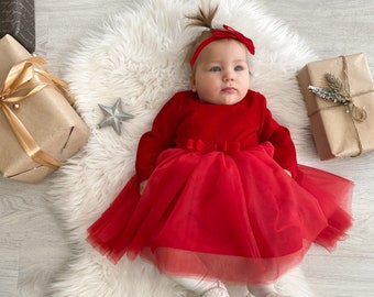 Velour & Tulle Christmas Dress: Baby Girl Holiday Outfit