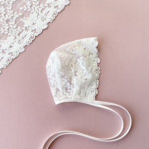 Baptism bonnet lace bonnet baptism baby girl flower lace hat