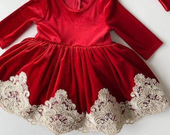 Baby Girl Christmas Dress: Handmade Velour & Tulle Holiday Outfit