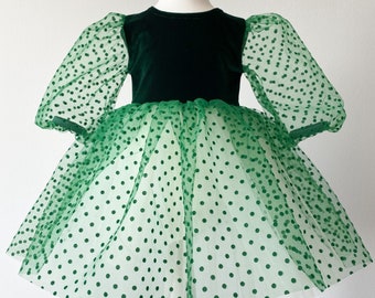 Green Velvet Baby Christmas Dress: Handmade Flower Girl Party Dress