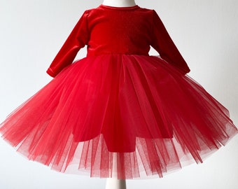 Red Velvet & Tulle Baby Christmas Dress Girl Holiday Outfit