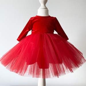 Baby christmas dress, red toddler christmas dress, red velvet dress baby, tutu baby Christmas dress, tulle red dress