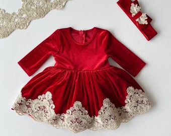 Handmade Velour Christmas Dress: Red Tulle Holiday Outfit