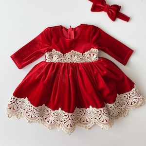 Red Christmas Dress, Red Velvet Dress Girl, Toddler Christmas Dress, Christmas Outfit, Baby Girl Dress