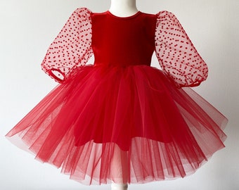 Handmade Red Velvet Baby Christmas Dress Tulle Holiday Girl Outfit
