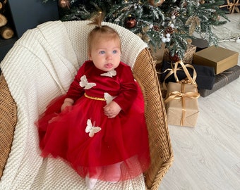 Christmas dress baby girl, christmas dress red toddler