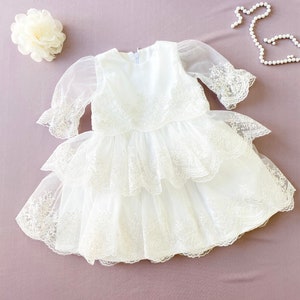 Ivory Lace Baby Dress: Floral Print, Baptism or Communion