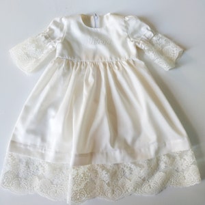 Ivory Silk Christening Gown: Baby Girl Baptism Dress with Lace