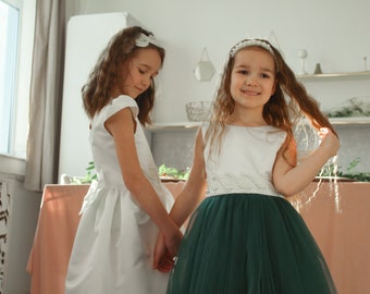 Flower girl dress green, toddler flower girl dresses, flower girl dress tulle, pearl flower girl dress