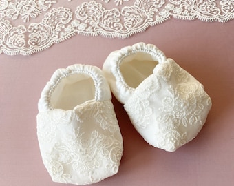 Lace Baby Booties: Christening Gift, Ivory or White Cotton