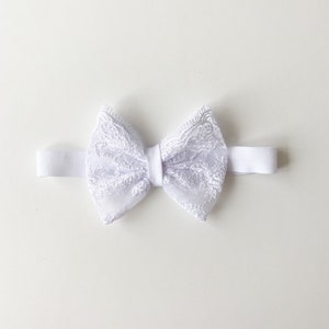 Lace Bow Baby Headband: Christening Baptism Girl Outfit