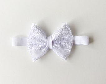 Lace Bow Baby Headband: Christening Baptism Girl Outfit