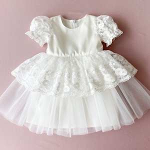 Baby Girl Baptism Dress: Lace & Tulle Christening Gown
