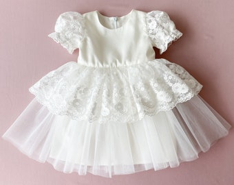 Vestido de bautismo para niña, vestido de bautizo, vestido de bendición de bebé, vestido de tutú de bautismo, traje de bautismo de encaje para niña