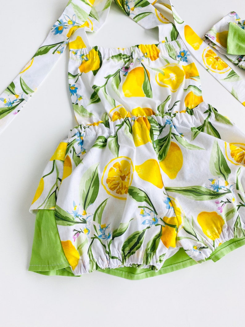 Citrus baby shower gift, lemon baby bloomer, 1st birthday citrus outfit, summer girl citrus outfit image 4